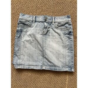 White House Black Market Womens Sz 4 Blue Jean Mini Skirt With Rhinestone Accent